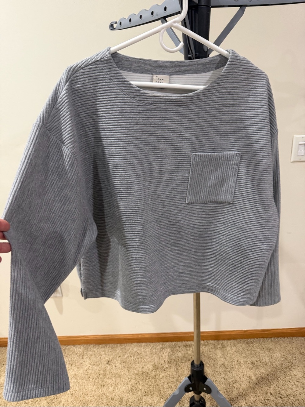 A New Day Gray Ribbed Crewneck Pocket Sweater - Women